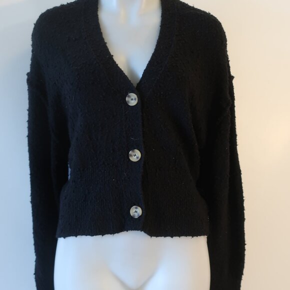 Womens Free People Black Textured Button Down Cardigan Sweater XS - Picture 7 of 12